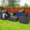 Costway 4 PCS Patio Rattan Furniture Set Cushioned Sofa Chair Coffee Table Blue/Red